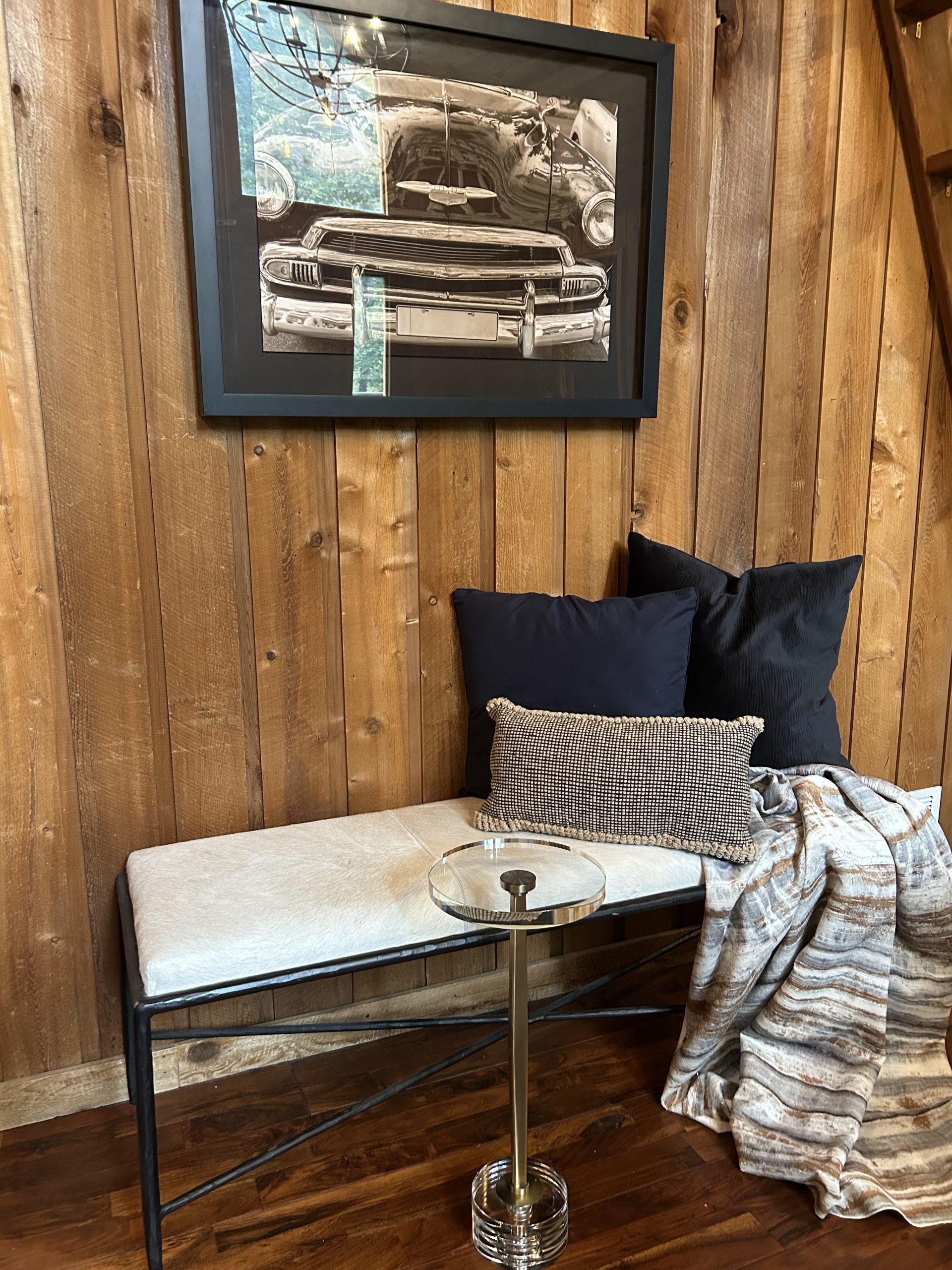 modern cabin renovation in Milton into an executive masculine retreat